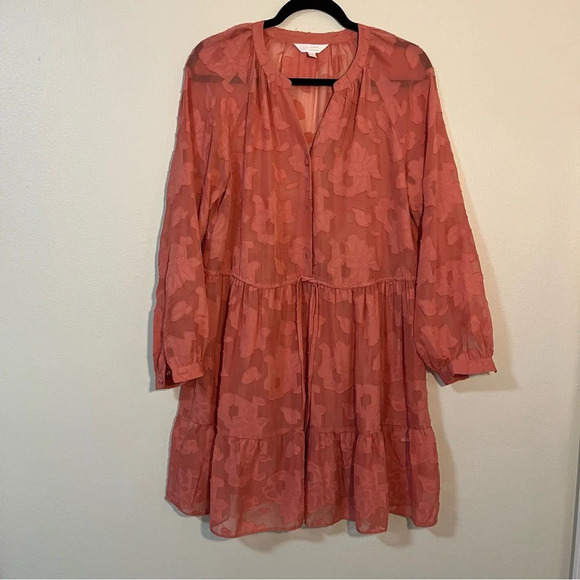 LC Lauren Conrad Dresses & Skirts - Lauren Conrad Floral Button Front Long Sleeve Dress Sheet Appliqué Size Medium